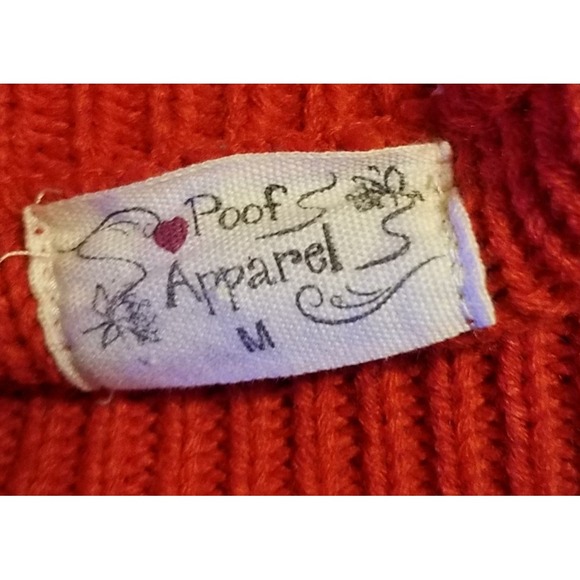 Poof‎ Apparel Women's Sweater Red Turtleneck With Fringe, Sz M Cable Knit - Picture 3 of 3